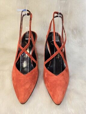 Garolini Rust Suede Pointed-Toe Crisscross Sling-back Pumps